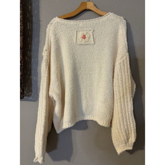 Anthropologie POL Sweater Top Medium M Cream Pink Flower Puffs Washable NEW - Picture 11 of 13